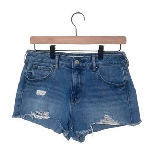 PacSun Medium Wash Ripped High Waisted Denim Festival Shorts - Size 28